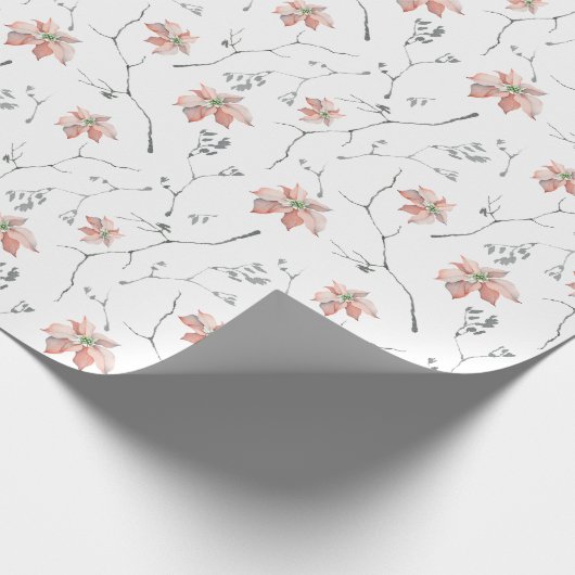 Bleke Poinsettias Branches Rustieke Waterverf Cadeaupapier (Hoek)