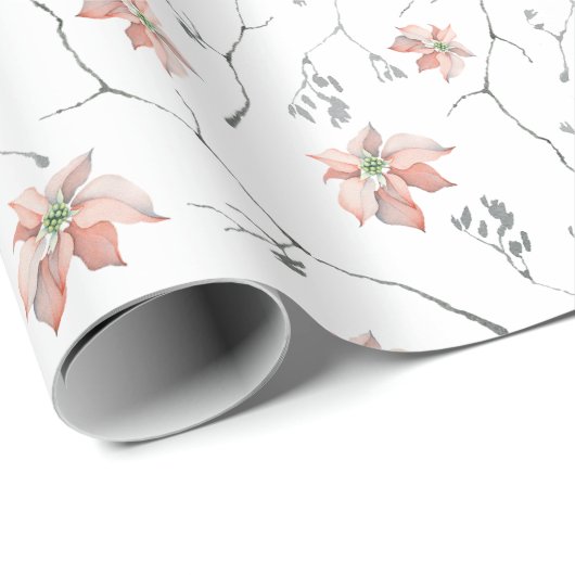 Bleke Poinsettias Branches Rustieke Waterverf Cadeaupapier (Rol Hoek)