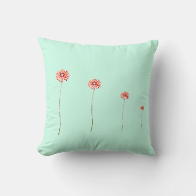 Bleke Rode Chrysanthemum Gerbera Bloem Kussen (Voorkant)