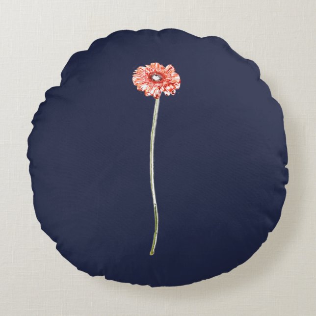 Bleke Rode Gerbera Bloem Rond Kussen (Voorkant)