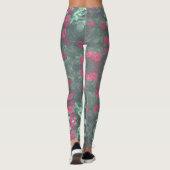 Bleke rode rozen groene bladeren bloemen leggings (Achterkant)