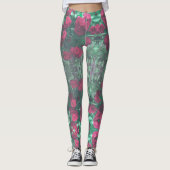 Bleke rode rozen groene bladeren bloemen leggings (Voorkant)
