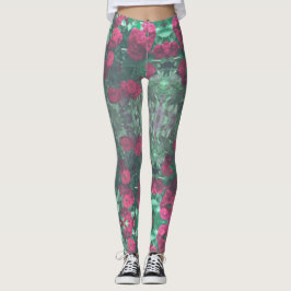 Bleke rode rozen groene bladeren bloemen leggings