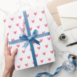 Bleke Rode Valentijnse Hart op Wit Cadeaupapier