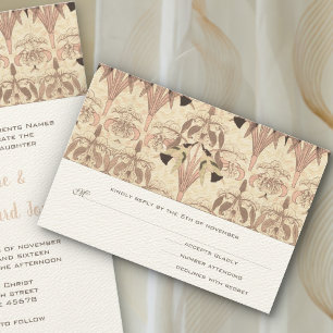 Bleke Roze Art Nouveau Kolibrie Huwelijks RSVP Ka Kaartje