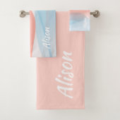 Bleke roze blauw abstracte naam bad handdoek (Insitu)