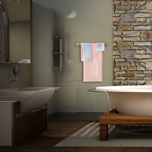 Bleke roze blauw abstracte naam bad handdoek