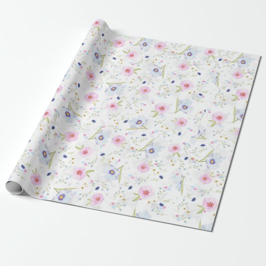  Bleke roze blauwe bloemen  bloemen Gift Cadeaupapier (Uitgerold)