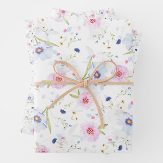  Bleke roze blauwe bloemen  bloemen Inpakpapier Vel (In situ)