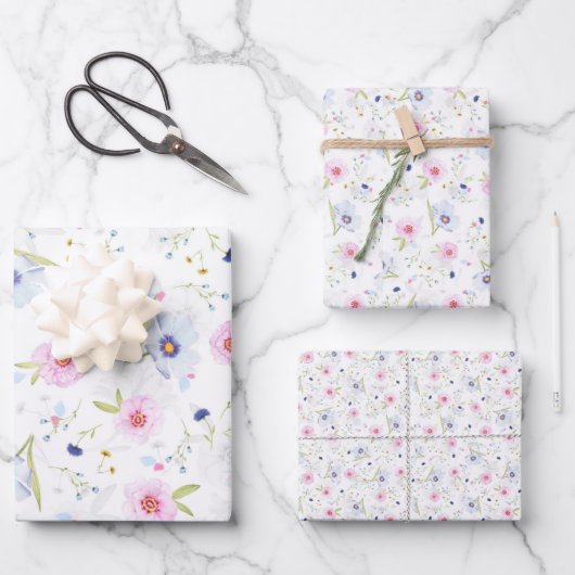 Bleke roze blauwe bloemen  bloemen Inpakpapier Vel (Voorkant)