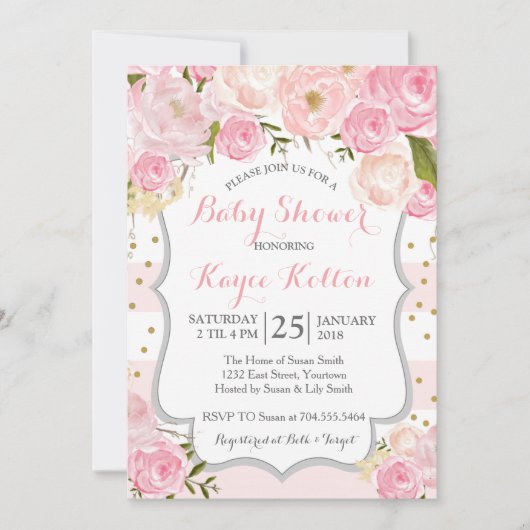 bleke roze bloemen Baby shower Uitnodiging (Voorkant)