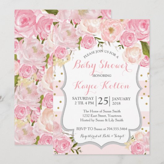 bleke roze bloemen Baby shower Uitnodiging (Voorkant / Achterkant)