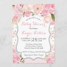 bleke roze bloemen Baby shower Uitnodiging