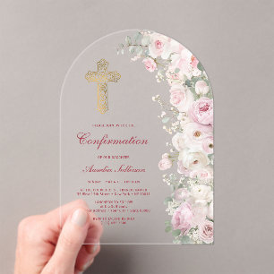 Bleke Roze Bloemen Boog Bevestiging Acryl Uitnodigingen