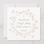 bleke roze bloemen eerste communie uitnodiging (Voorkant)