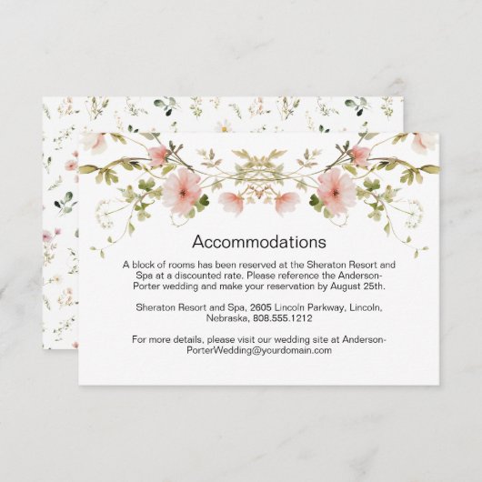 Bleke Roze Bloemen Wildflowers Wedding Enclosure Informatiekaartje (Voorkant / Achterkant)