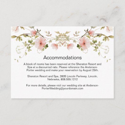 Bleke Roze Bloemen Wildflowers Wedding Enclosure Informatiekaartje (Voorkant)
