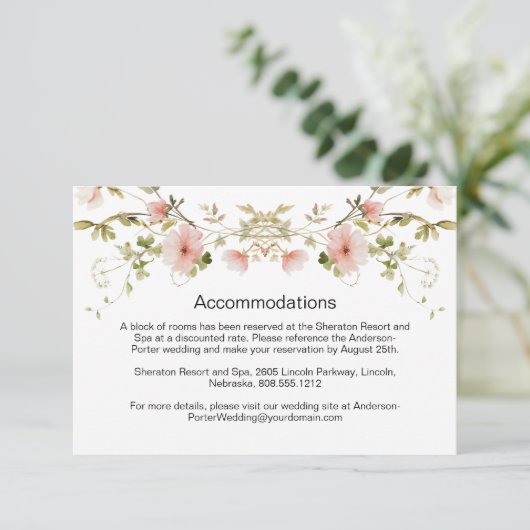 Bleke Roze Bloemen Wildflowers Wedding Enclosure Informatiekaartje (Staand voorkant)