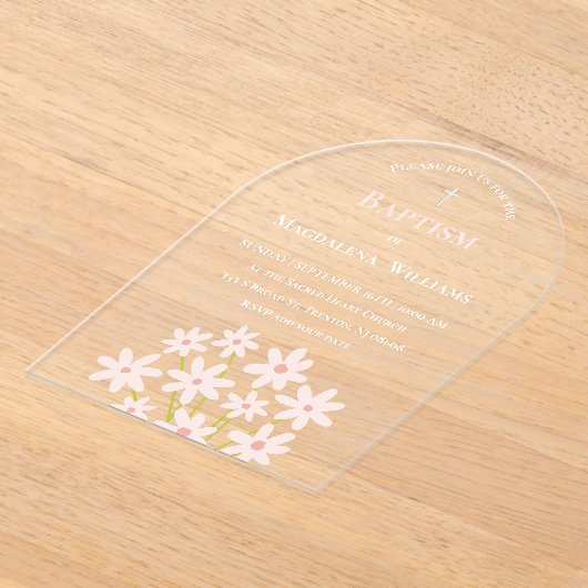 bleke roze bloemetjes Doop Acryl Uitnodigingen (Laagn)
