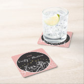 Bleke roze bloesem-bruid en bruidedatum huwelijk kartonnen onderzetters (Insitu)