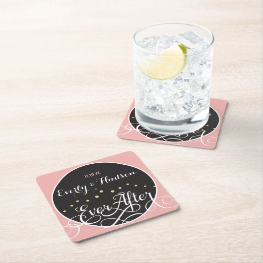 Bleke roze bloesem-bruid en bruidedatum huwelijk kartonnen onderzetters (Insitu)