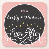 Bleke roze bloesem-bruid en bruidedatum huwelijk kartonnen onderzetters (Voorkant)