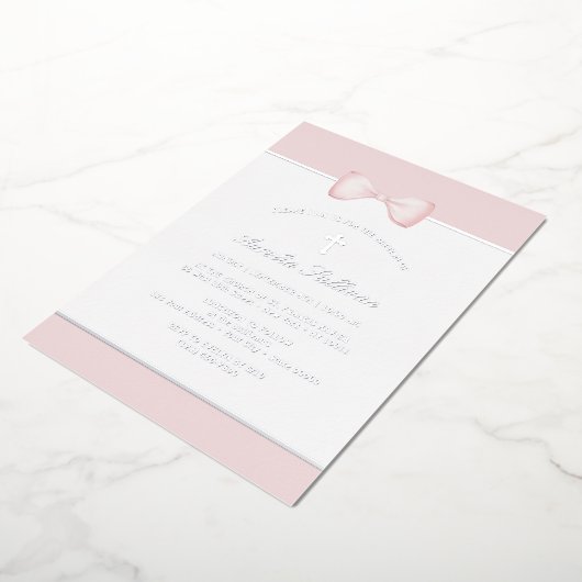 Bleke Roze Boog Doop Folie Uitnodiging (Gedraaid)