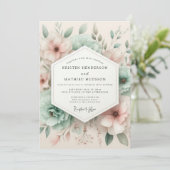 Bleke Roze Botanische Bloeiende Bruiloft Kaart (Staand voorkant)