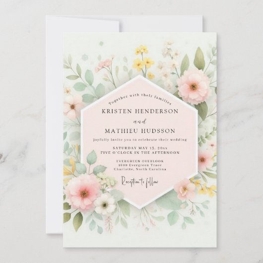 Bleke Roze Botanische Romantische Bruiloft Kaart (Voorkant)