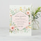 Bleke Roze Botanische Romantische Bruiloft Kaart (Staand voorkant)