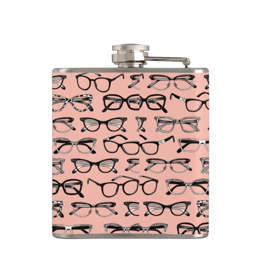 Bleke roze bril, eigeel, eierkleding heupfles (Achterkant)