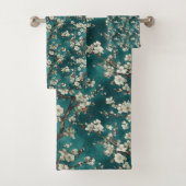 Bleke roze Cherry Blossom op Aqua Blauwgroen achte Bad Handdoek (Insitu)