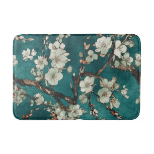 Bleke roze Cherry Blossom op Aqua Blauwgroen achte Badmat