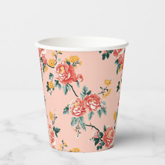 Bleke Roze Chinoiserie Bloemmotief Papieren Bekers