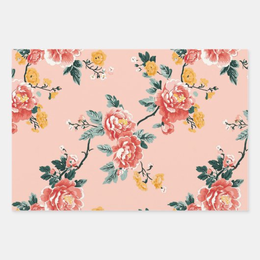 Bleke Roze Chinoiserie Floral Inpakpapier Vel (Voorkant)