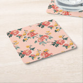 Bleke Roze Chinoiserie Floral Kartonnen Onderzetters (Schuin)