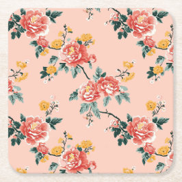 Bleke Roze Chinoiserie Floral Kartonnen Onderzetters