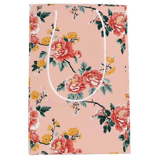 Bleke Roze Chinoiserie Floral Medium Cadeauzakje (Voorkant)
