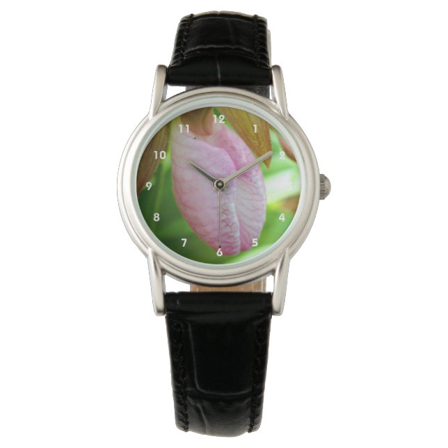 Bleke roze dame Slipper Orchid Sluiten Horloge (Voorkant)
