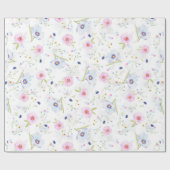 Bleke roze en blauwe bloemen cadeaupapier (Vlak)