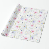 Bleke roze en blauwe bloemen cadeaupapier (Uitgerold)
