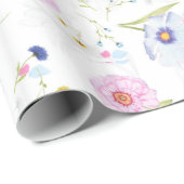Bleke roze en blauwe bloemen cadeaupapier (Rol Hoek)