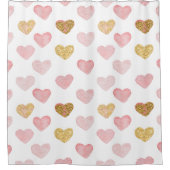 Bleke roze en gouden harten douchegordijn (Voorkant)