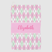 Bleke roze en groene argyle aangepaste naam dames golfhanddoek (Voorkant)