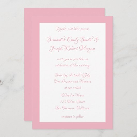 Bleke roze en witte bruiloft kaart (Voorkant / Achterkant)