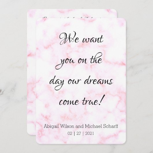 Bleke roze en witte marmerbruiloft kaart (Voorkant / Achterkant)