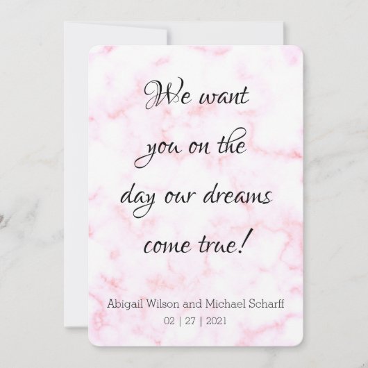 Bleke roze en witte marmerbruiloft kaart (Voorkant)