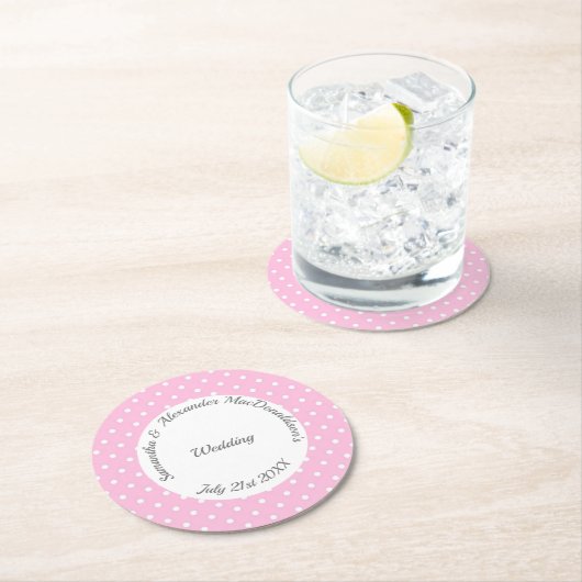 Bleke roze en witte Polkadot bruiloft Ronde Kartonnen Onderzetter (Insitu)