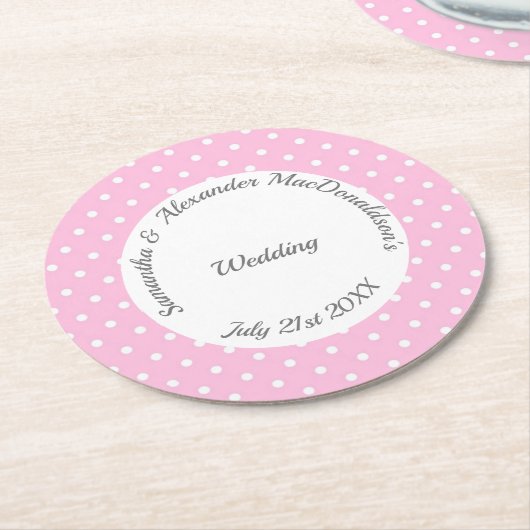 Bleke roze en witte Polkadot bruiloft Ronde Kartonnen Onderzetter (Gebogen)