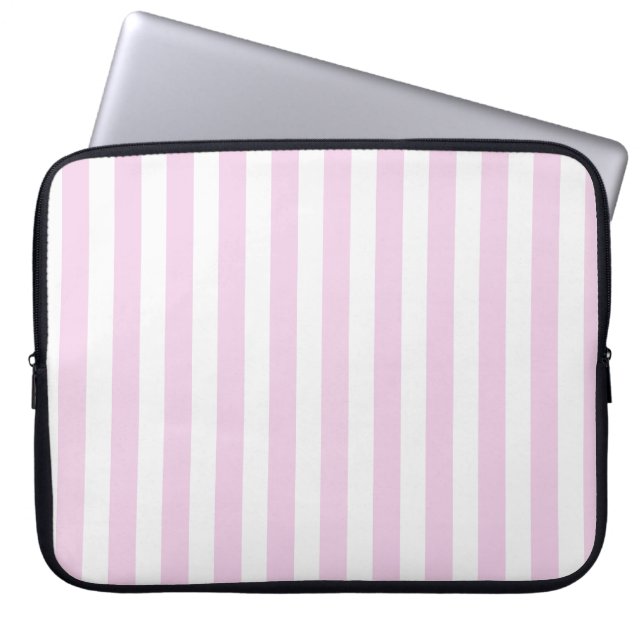 Bleke roze en witte snoepjes strepen laptop sleeve (Voorkant)